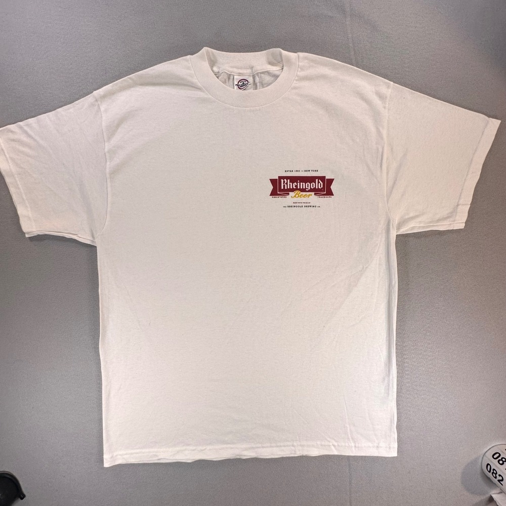 VINTAGE NOS Rheingold Beer Graphic T-Shirt Men's Large White New York Brewing‎